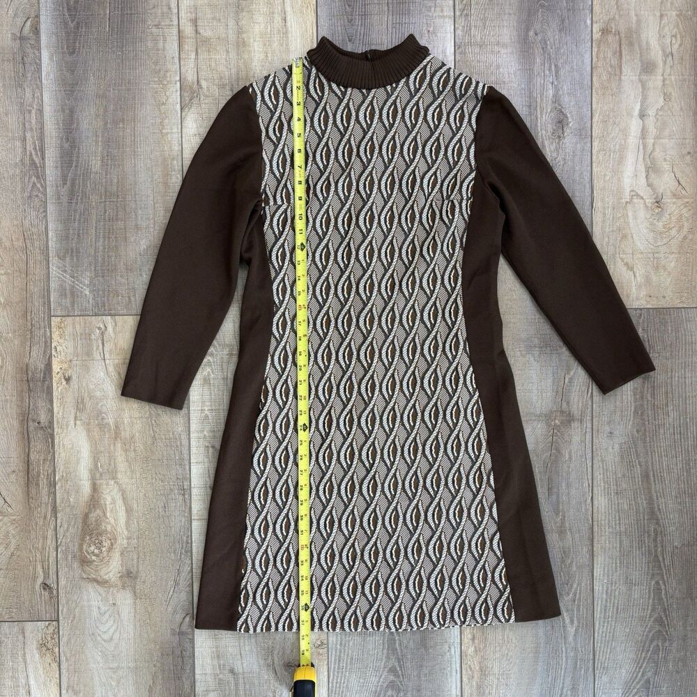 Vtg Womens Bleeker Street Brown Geometric Dress Sz 14 (M/L) Mod Mad Men Retro - Picture 12 of 16
